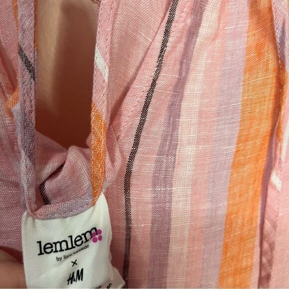 Lemlem X H&M Pink Linen Stripe Mini Short Dress Women's Size S - Picture 10 of 12